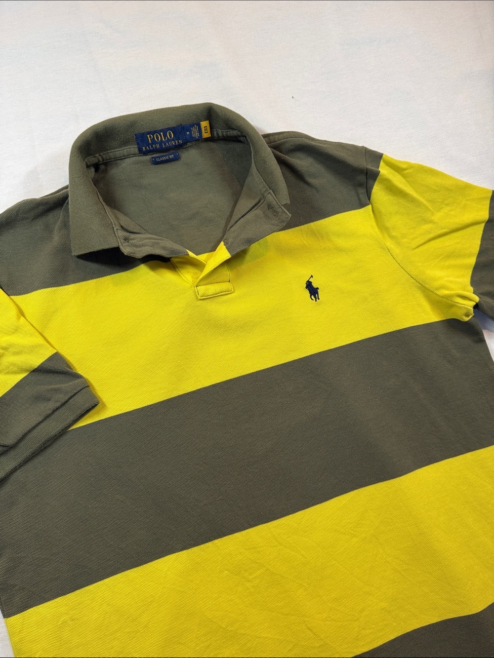 Polo Ralph Lauren Classic Fit Striped Polo Yellow Olive Green Size L